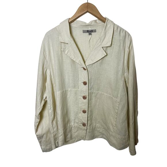 Flax Jackets & Blazers - Flax Button Up 100% Linen Shirt Jacket Sz Medium Yellow Lightweight Langenlook